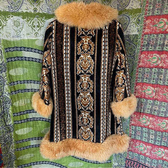 Vtg 1970's Country Pacer Multicolored Tapestry Faux Fur Penny Lane Coat Size S/M - Picture 9 of 16